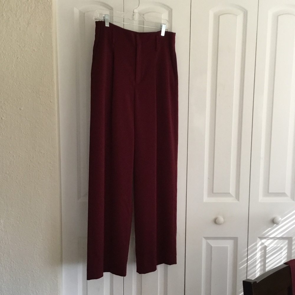 High-Waisted Wide Leg Pants - Burgundy